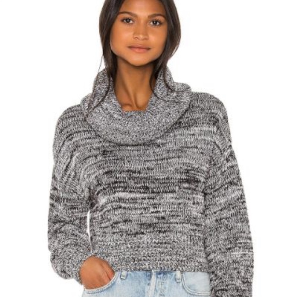 Black and white cowl neck sweater